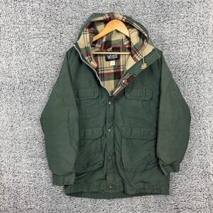 Vintage Woolrich Jacket Mens Large Green Hooded Wool Lined Parka USA 80s 90s